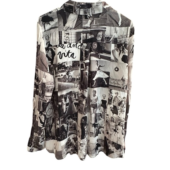 50’s Actors Vintage Print Button Down Shirt Black White Movie Stars Grease L - Picture 8 of 9